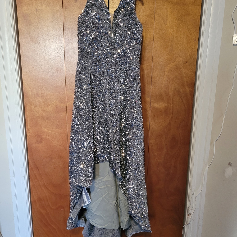 Silver Sequin High-Low Evening Gown